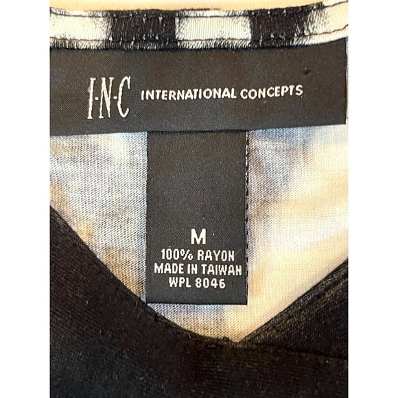 I-N-C International Concept Geometric Women Tank Top Grecian Neck Black White M - Picture 5 of 6
